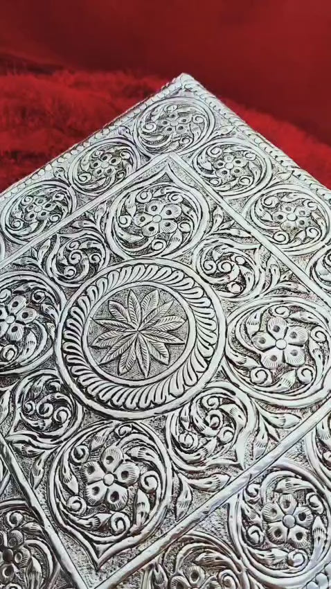 Antique finish German silver square chowki/ singhasan/ stool for housewarming pooja/ diwali